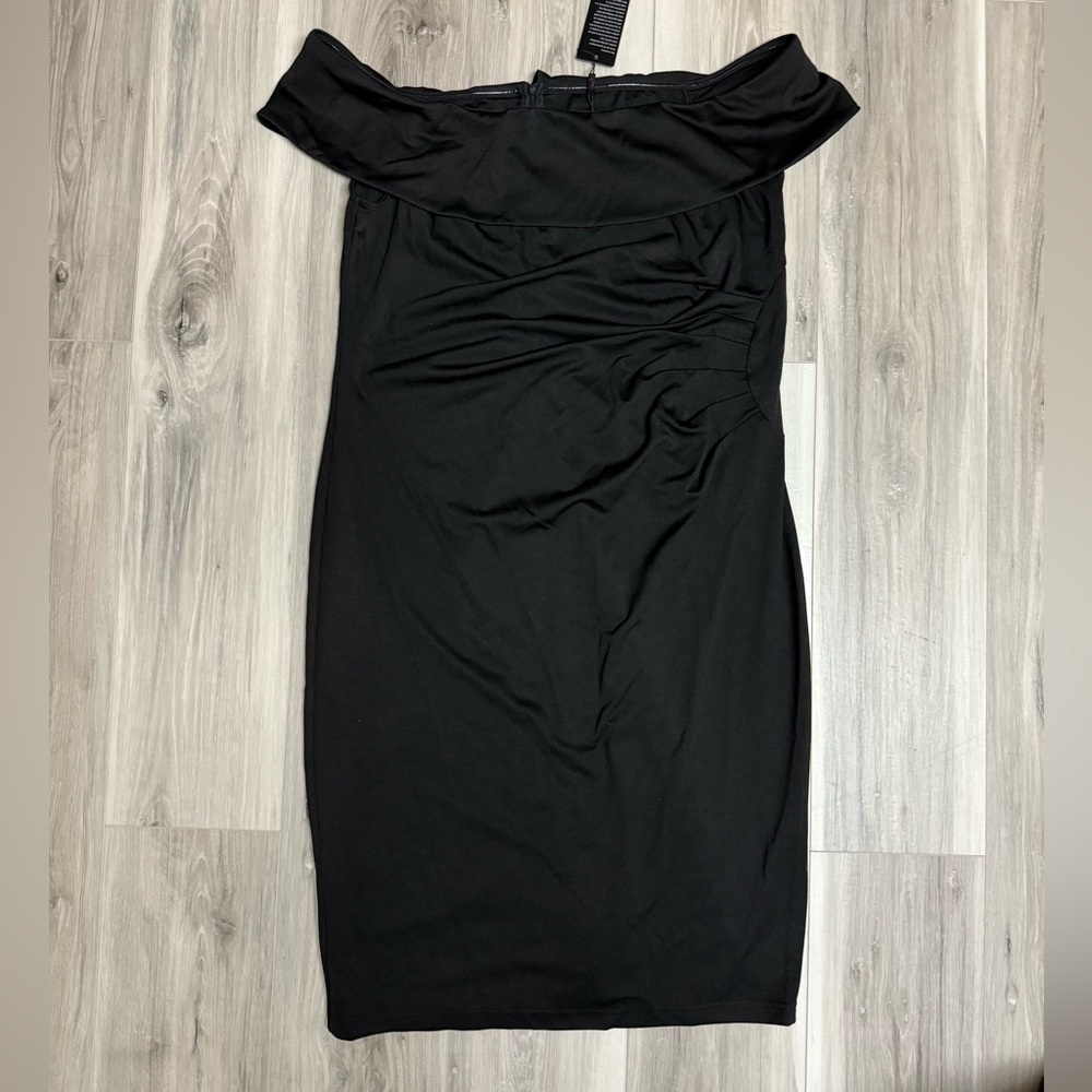 Black Ruched Bodycon Dress Off the Shoulder